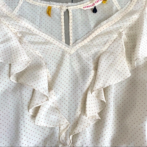 Rebecca Taylor cream ivory silk blouse ruffle pink dot size 2 - Picture 8 of 10